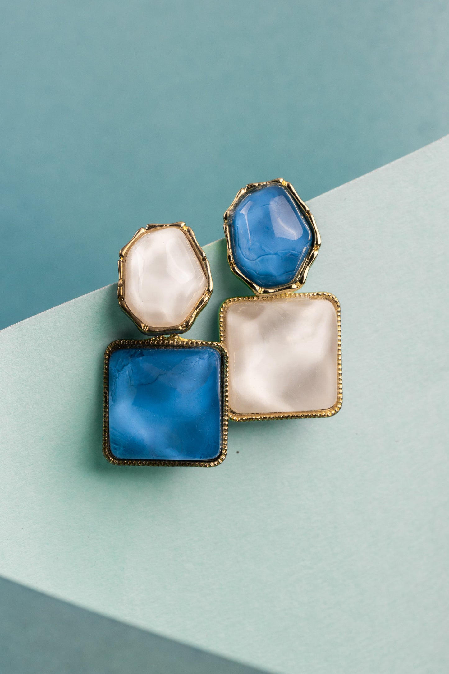 Azure & Pearl Asymmetrical Statement Earrings