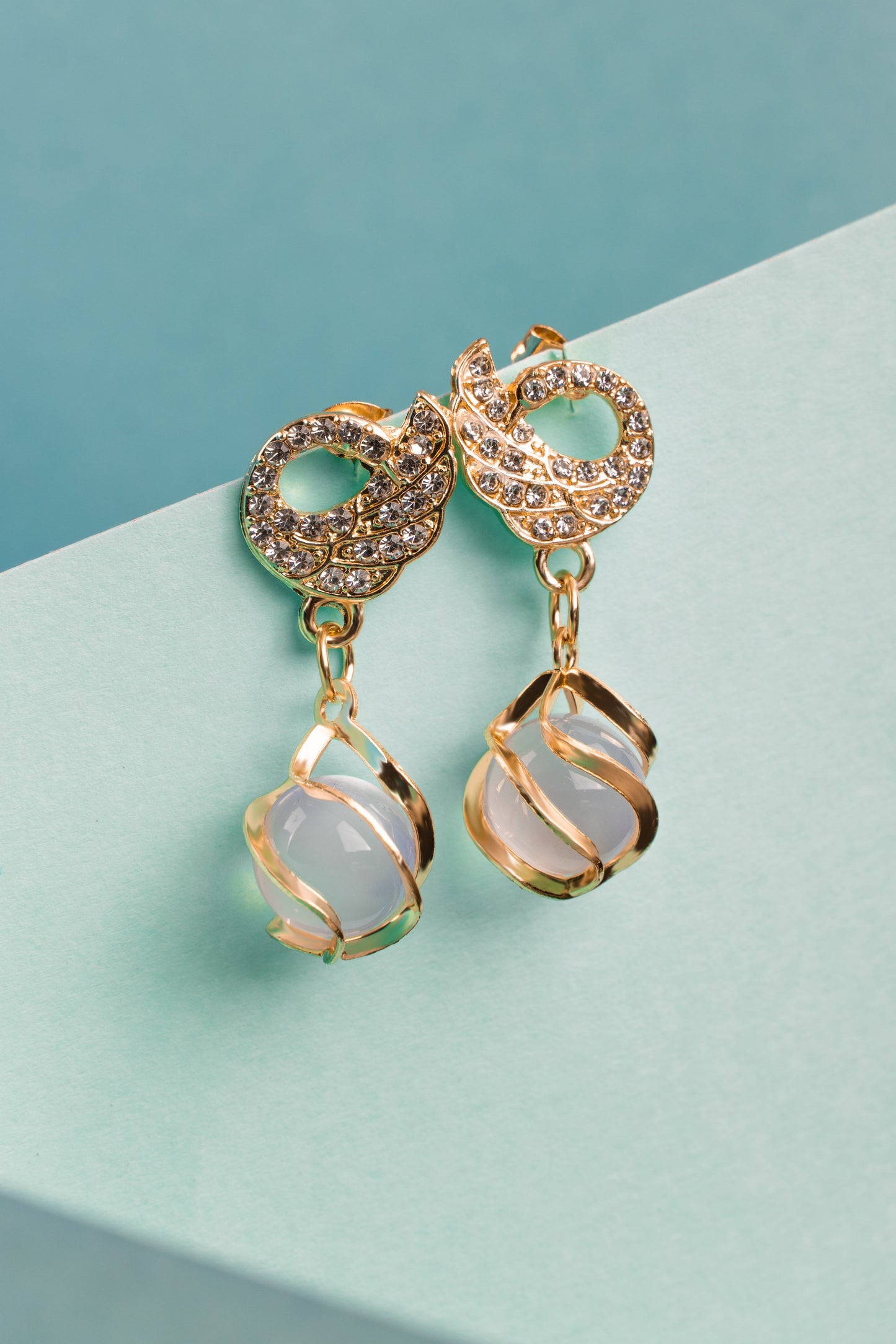 Ethereal Glow Caged Stone Dangle Earrings