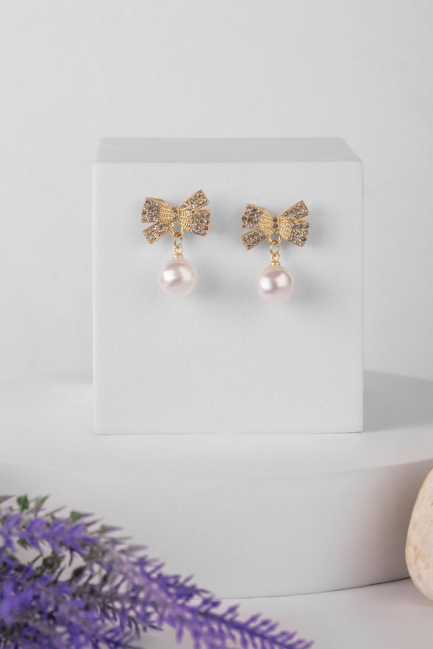 Classic Crystal Bow & Pearl Drop Earrings