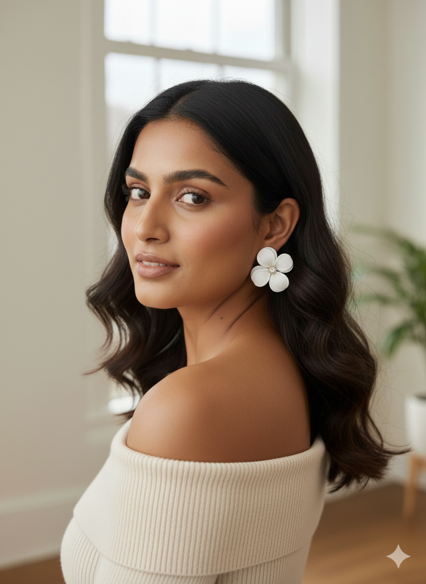 Blossom Radiance Earrings – White Floral Design with Sparkling Accents