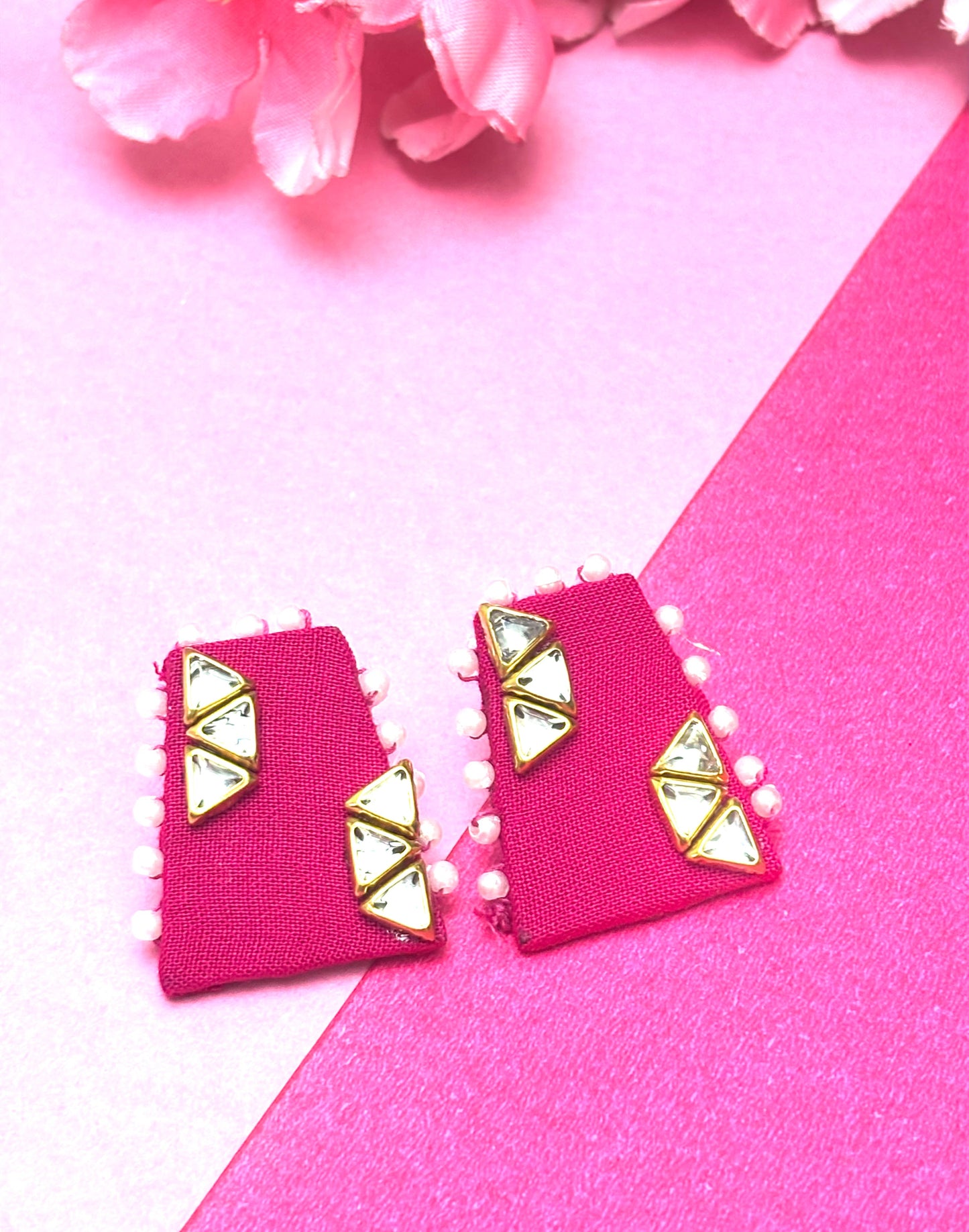 Modern Geometric Stud Earrings in Fuchsia