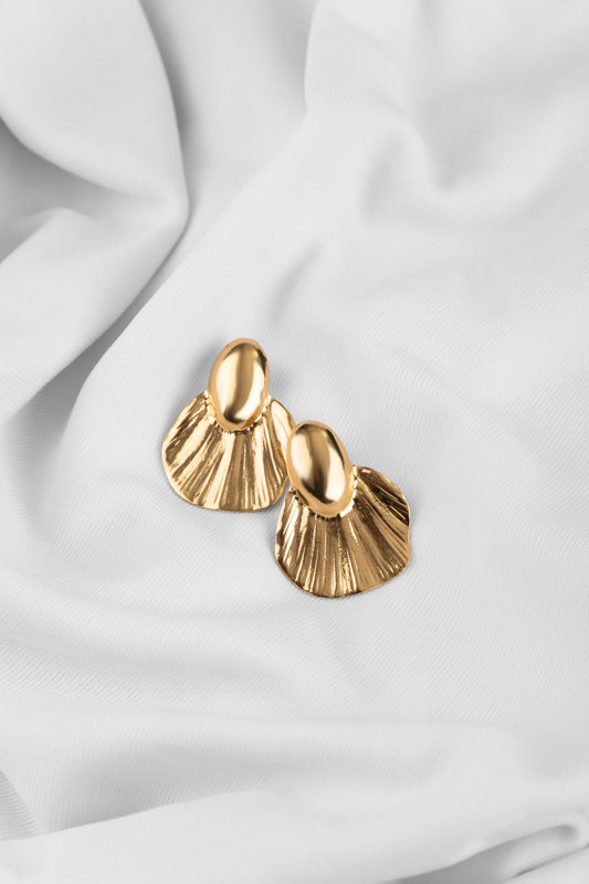 Golden Pleated Fan Drop Earrings