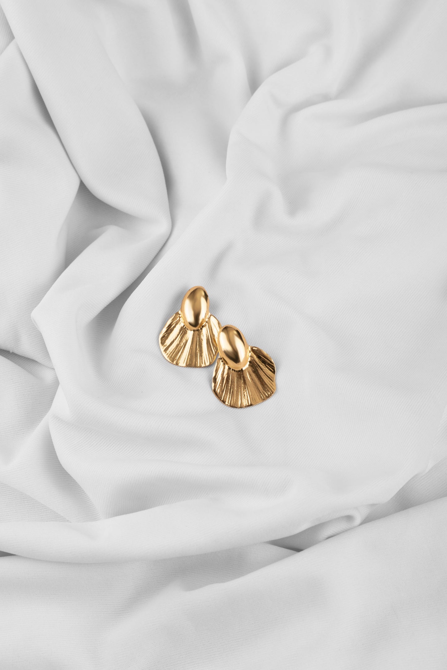 Golden Pleated Fan Drop Earrings