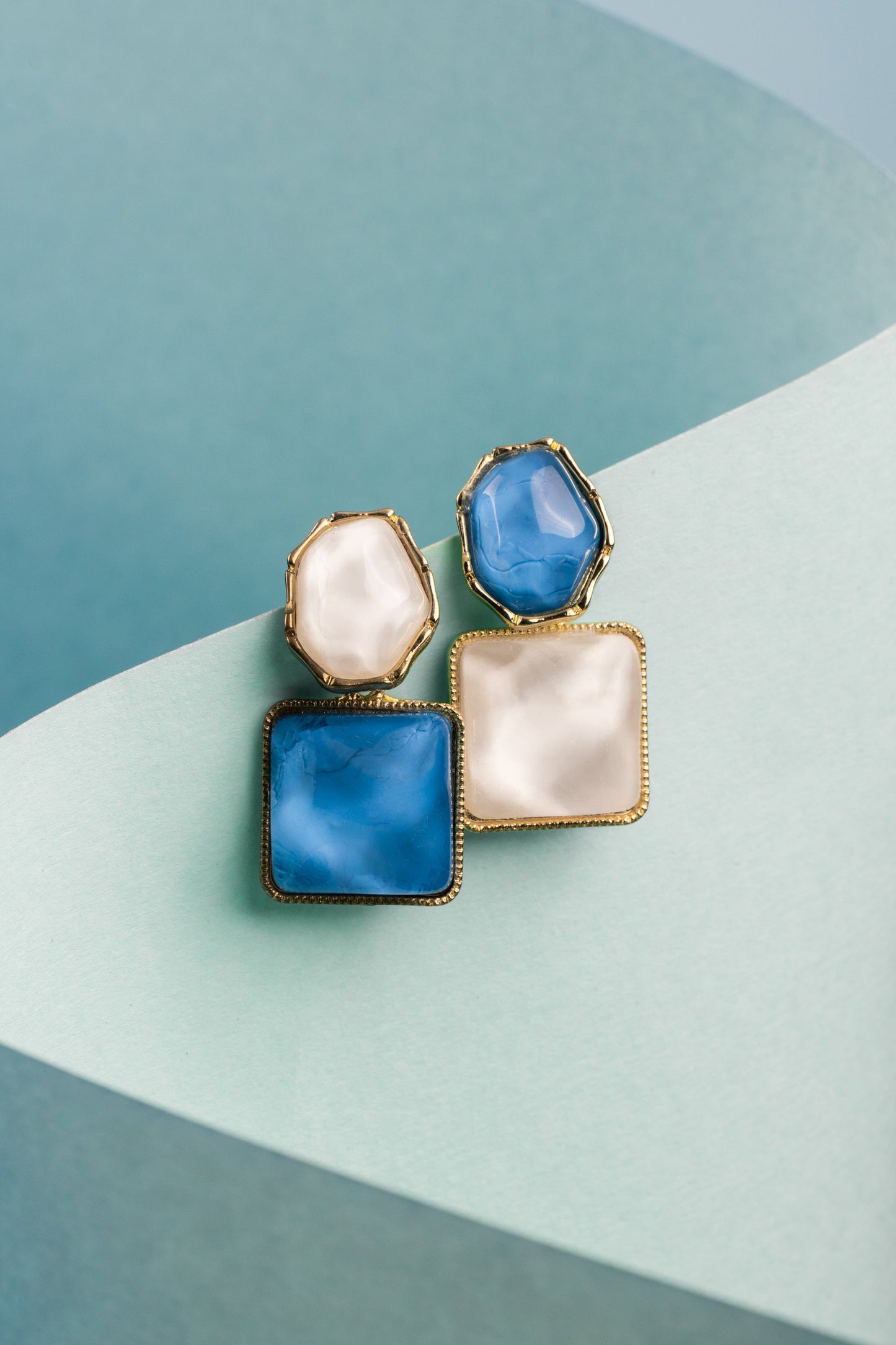 Azure & Pearl Asymmetrical Statement Earrings