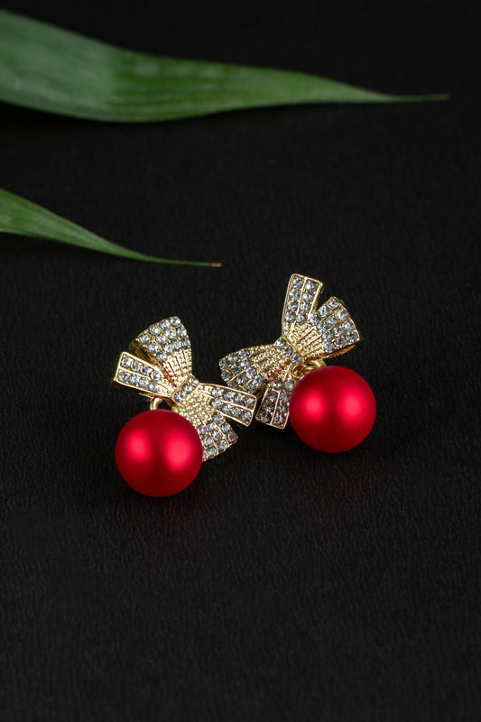 Ruby Red Charm & Crystal Bow Studs