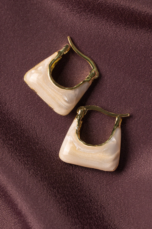Ivory Swirl Geometric Hoop Earrings
