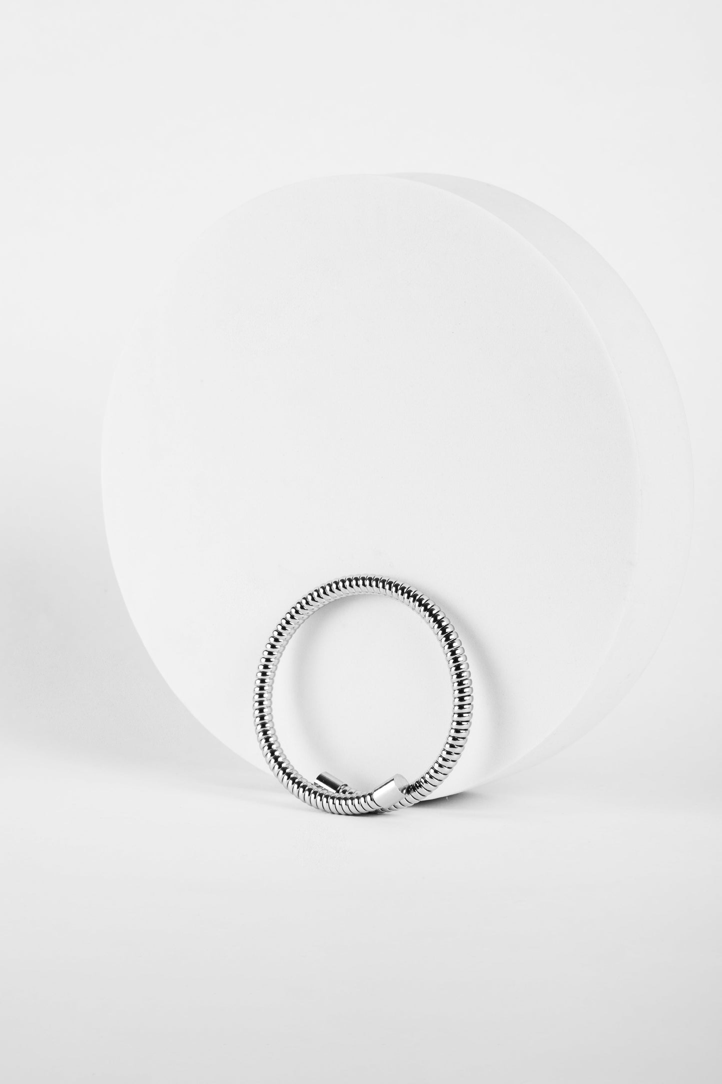 Sleek Silver Ribbed Coil Magnetic Bangle