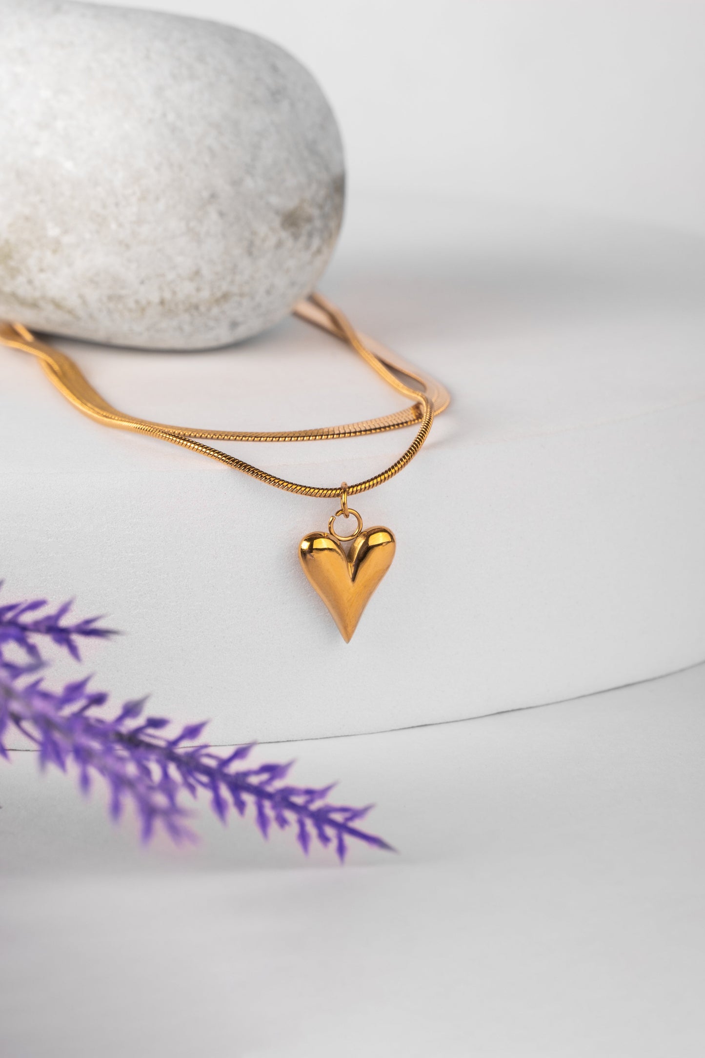 Modern Puffy Heart Layered Necklace