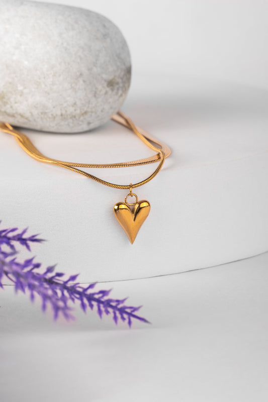 Modern Puffy Heart Layered Necklace