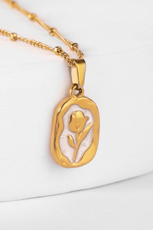 "Ivory Tulip" Enamel Pendant Necklace