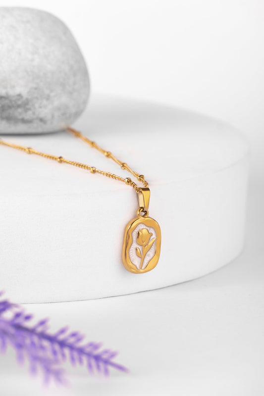 "Ivory Tulip" Enamel Pendant Necklace