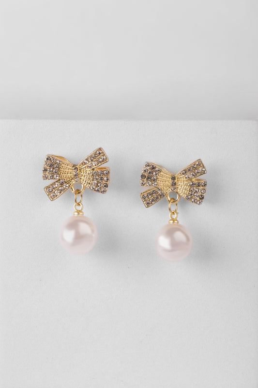 Classic Crystal Bow & Pearl Drop Earrings
