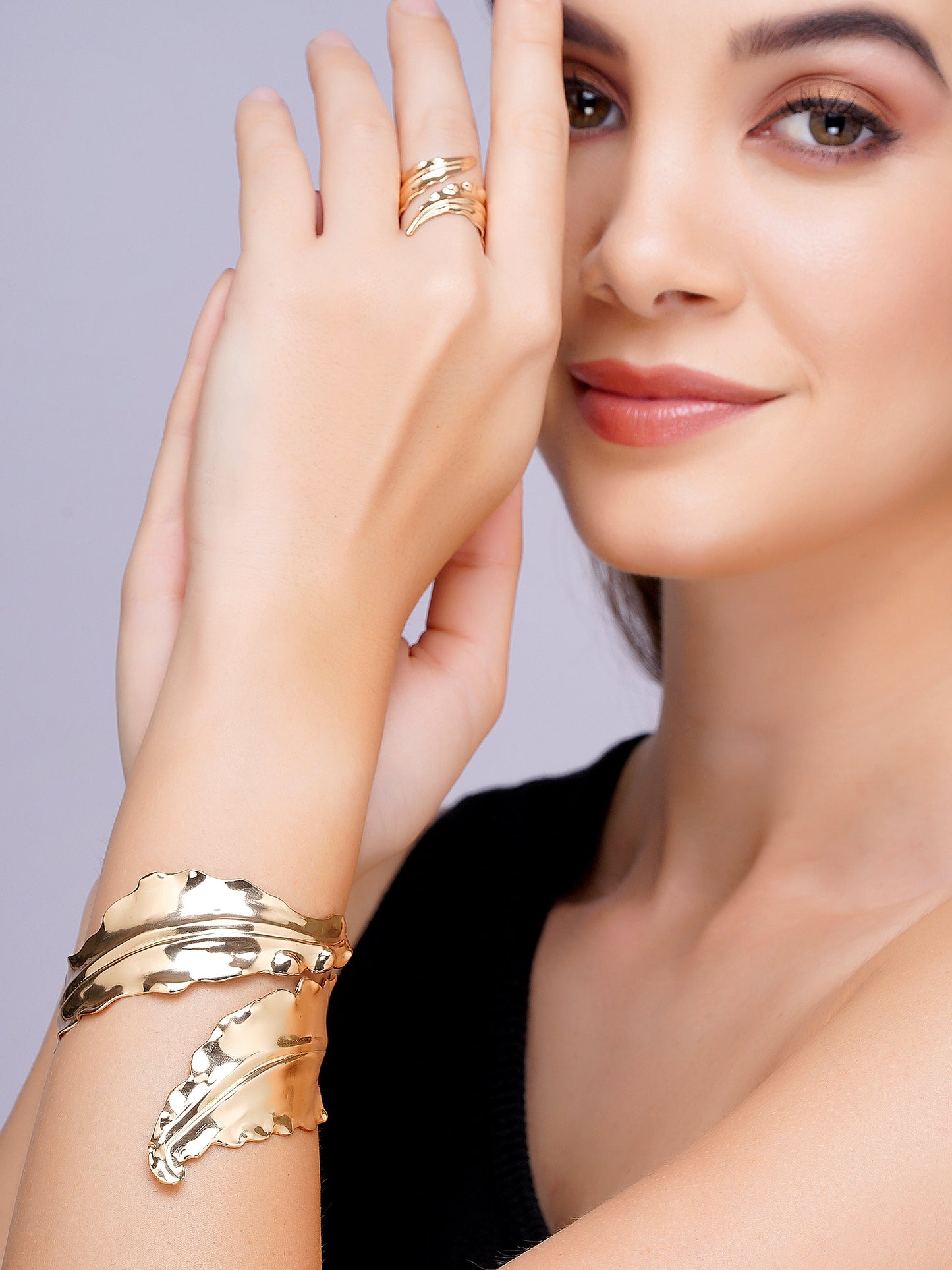 "Swarna Patra" Golden Leaf Cuff & Ring Set