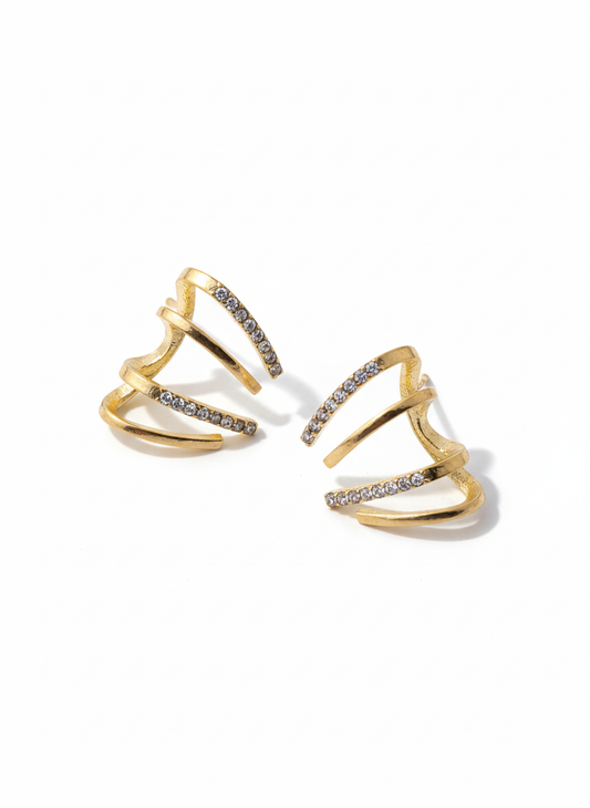 Chic Double Hoop Earrings with Crystal Detailing