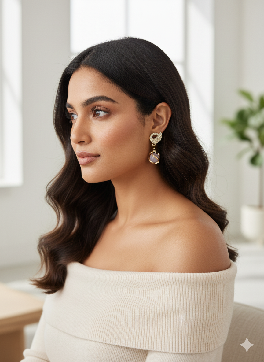 Radiant Paisley Charm Earrings – Gold-Toned Artificial Jewelry with Pastel Stone