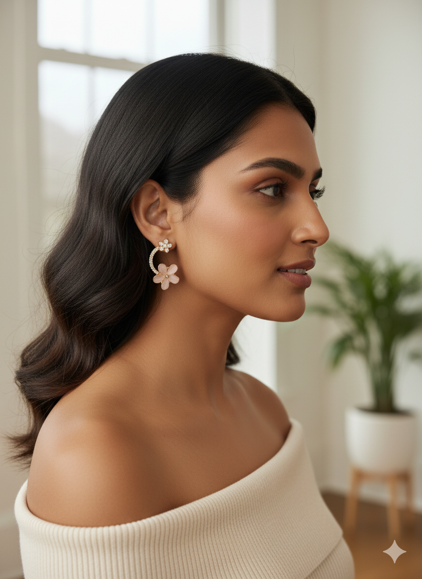 Elegant Floral Earrings with Crystal Accents