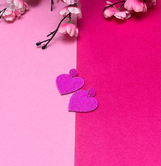 Pretty in Pink Beaded Heart Earrings