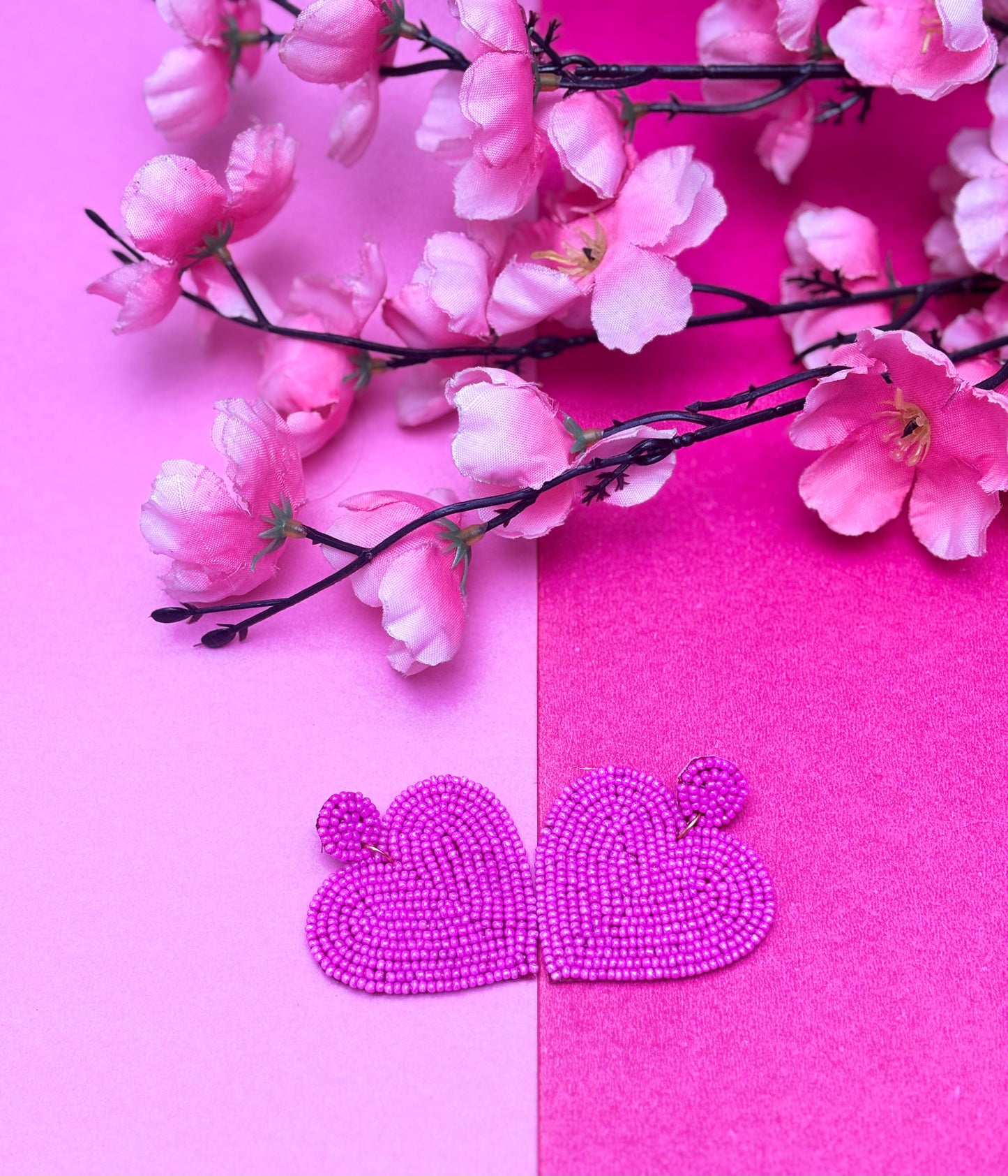 Pretty in Pink Beaded Heart Earrings