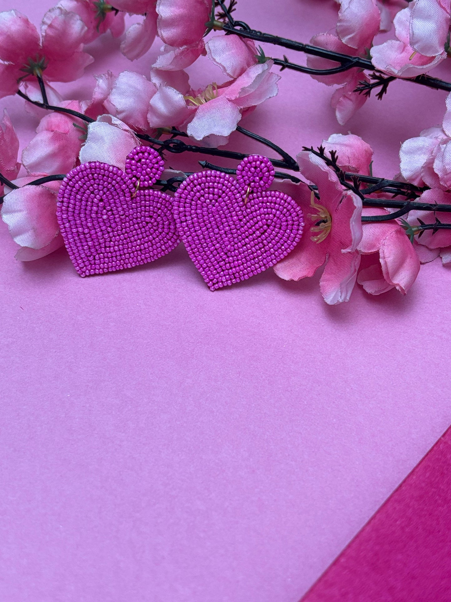 Pretty in Pink Beaded Heart Earrings