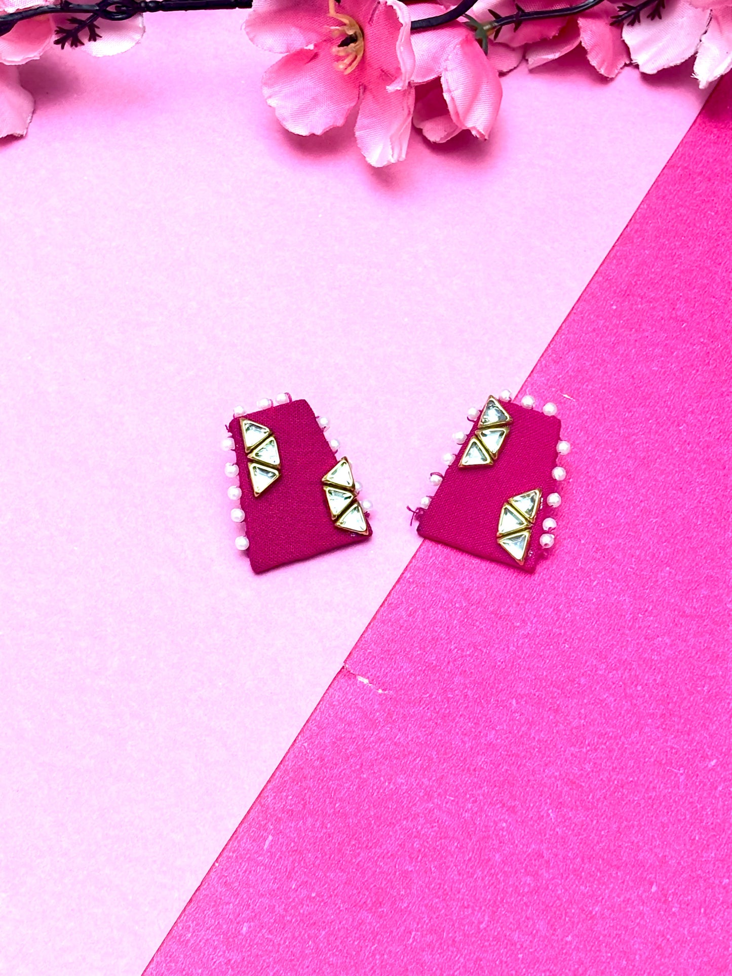 Modern Geometric Stud Earrings in Fuchsia