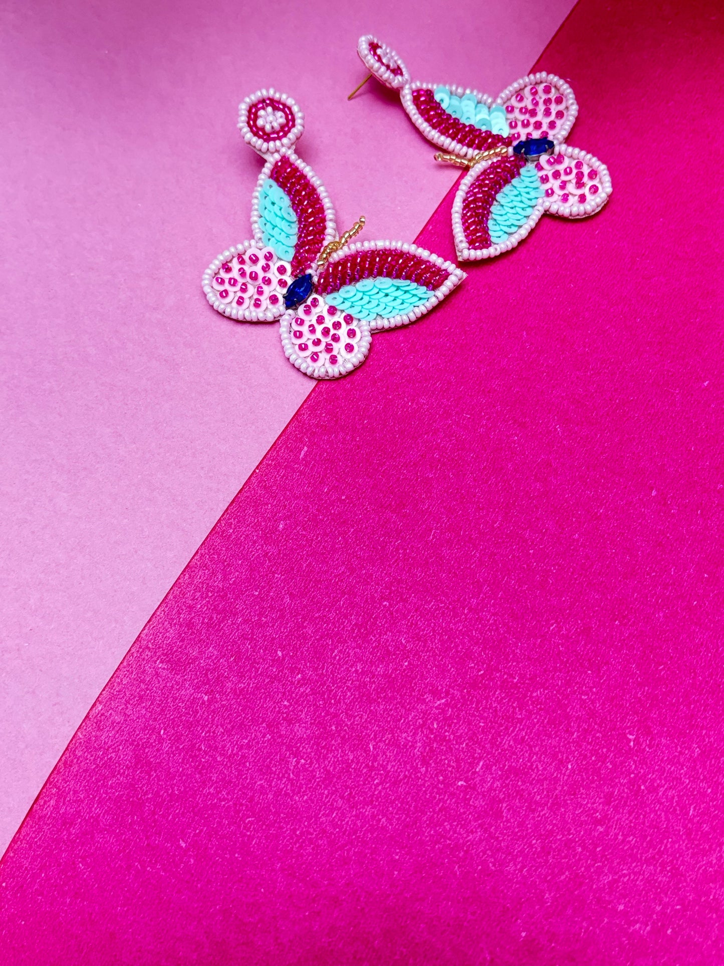 Whimsical Beaded & Sequin Butterfly Earrings