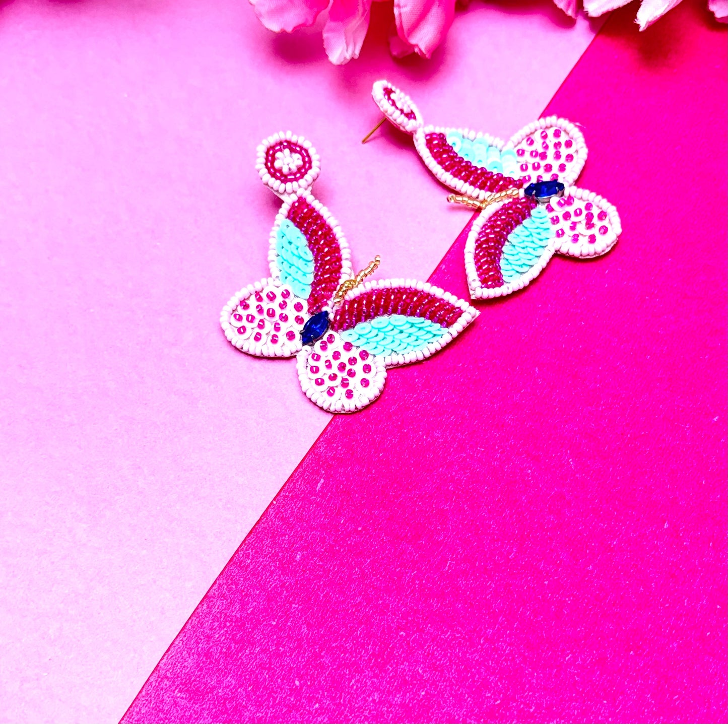 Whimsical Beaded & Sequin Butterfly Earrings