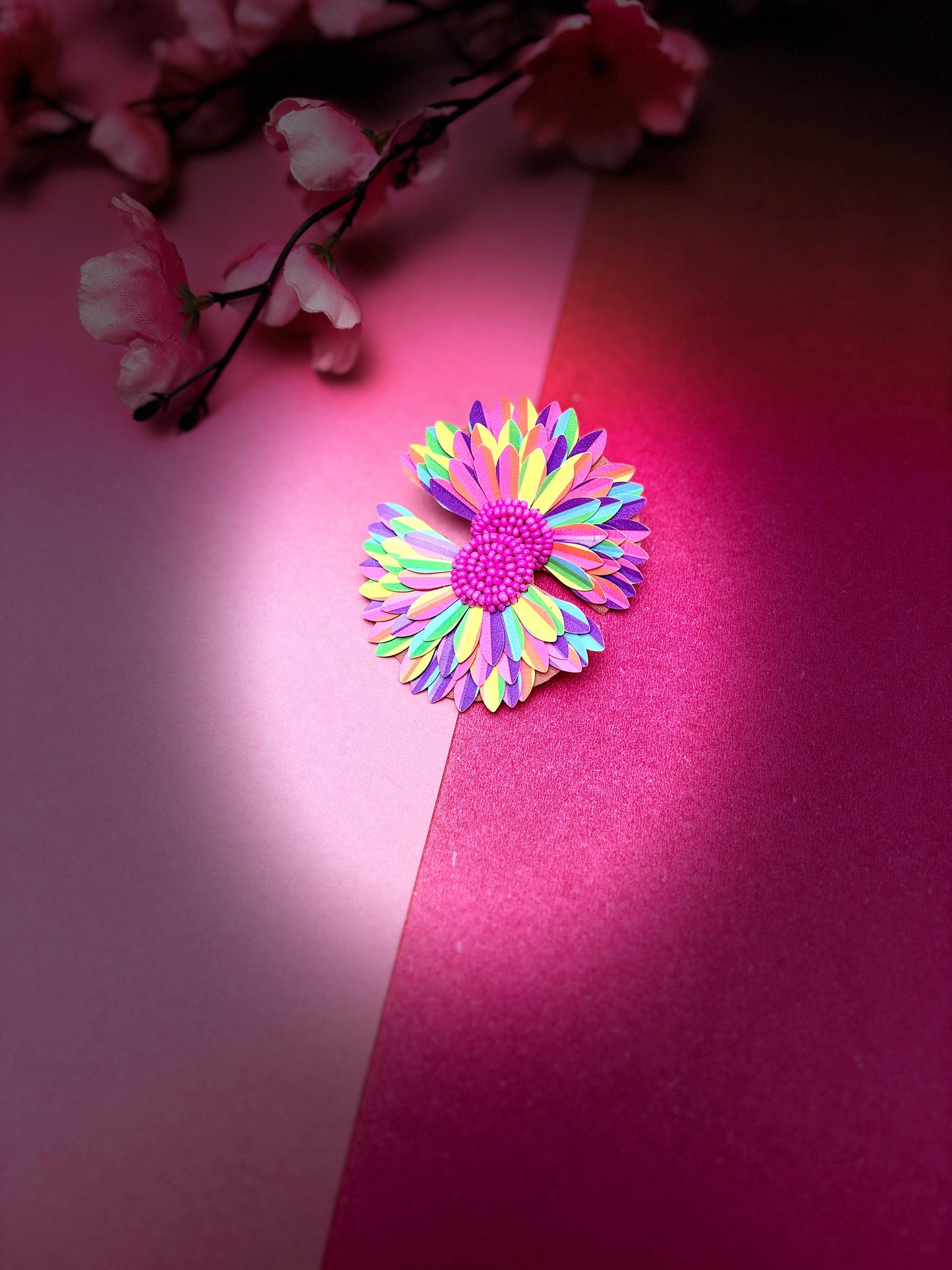 Neon Rainbow Fan Stud Earrings