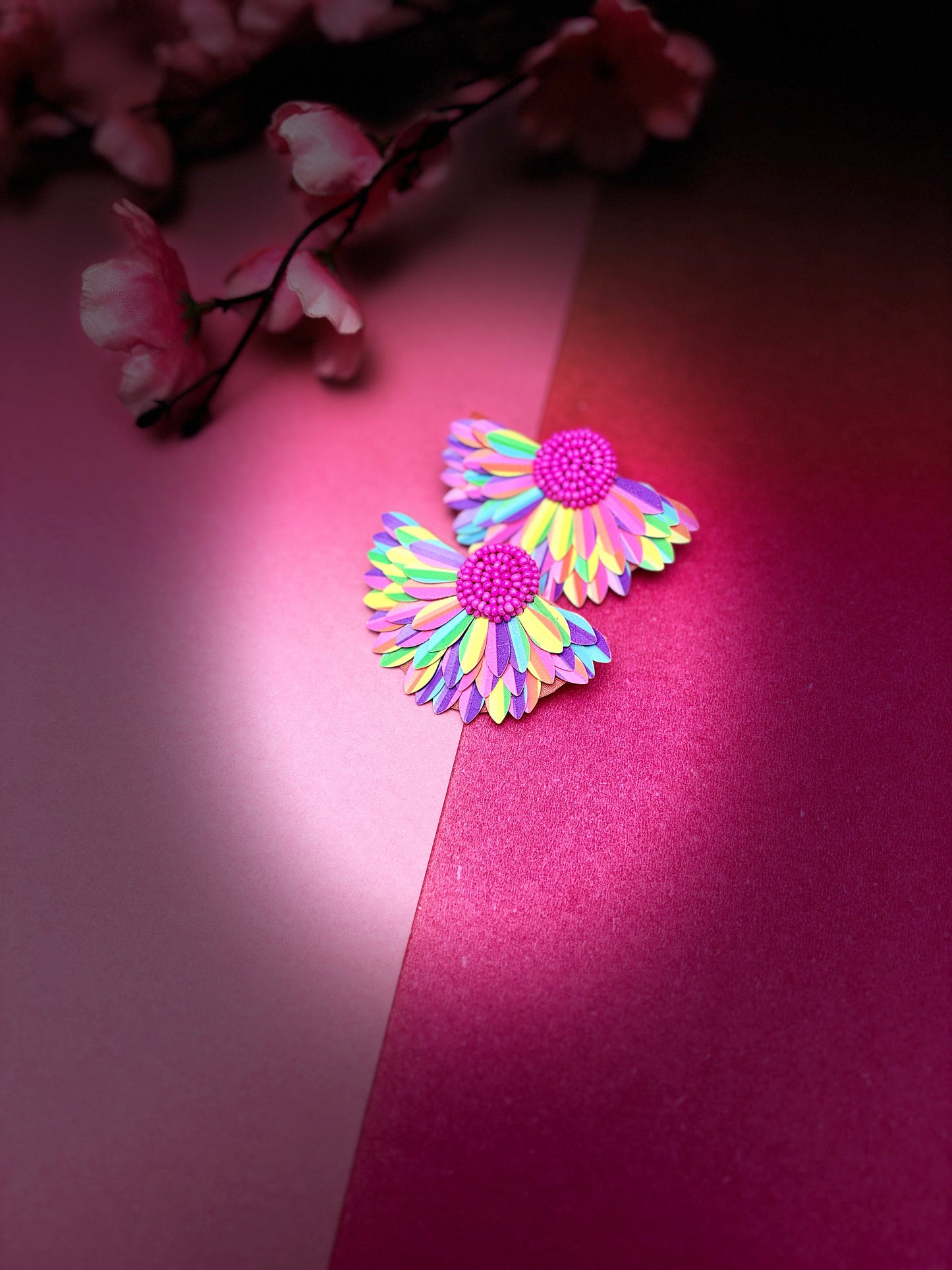 Neon Rainbow Fan Stud Earrings