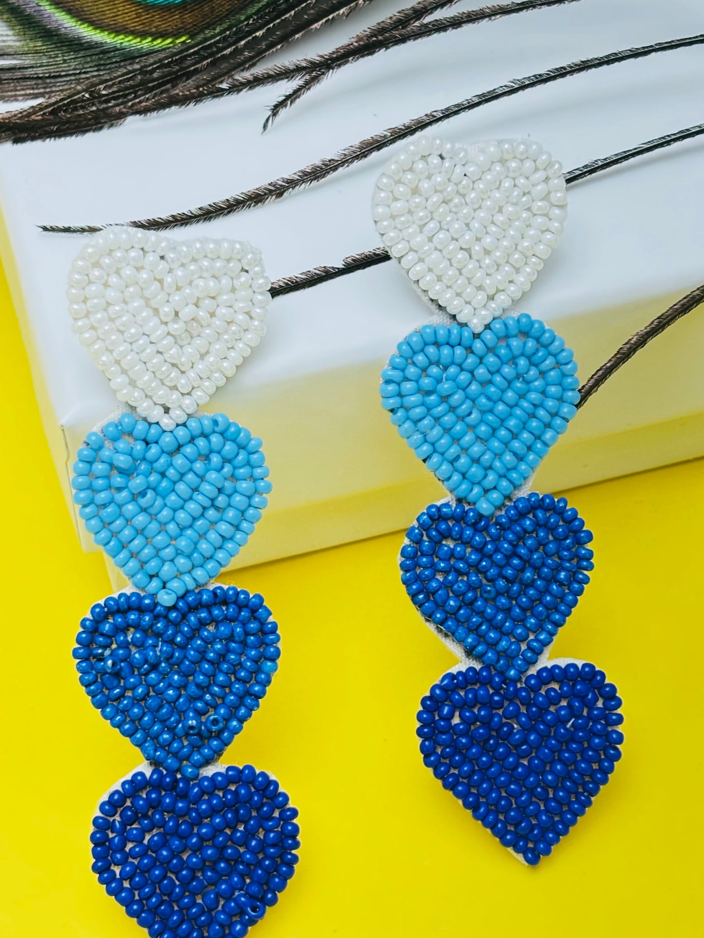 Blue Gradient Cascading Heart Drop Earrings