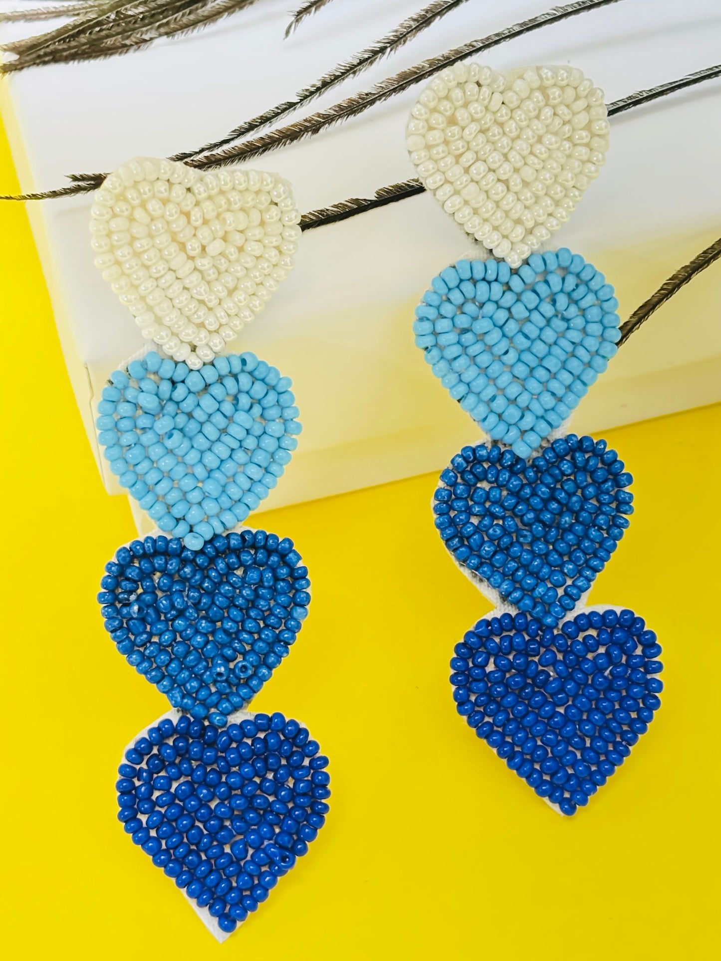 Blue Gradient Cascading Heart Drop Earrings