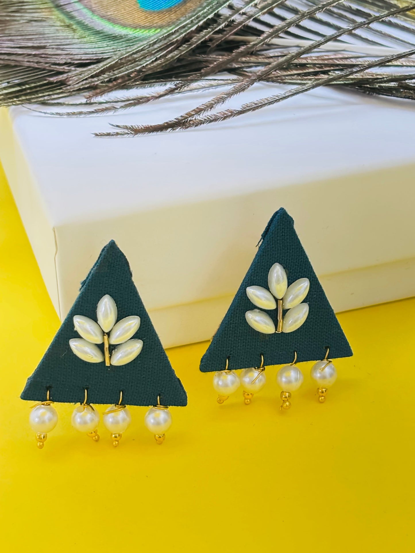 Peacock Blue Fabric & Pearl Earrings for Navratri