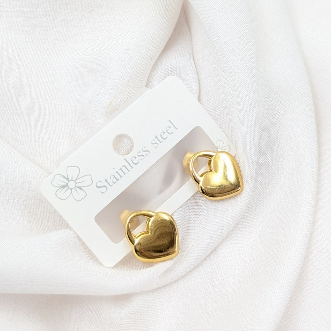 Gold Heart Lock Earrings – Stainless Steel Anti-Tarnish Jewelry for Women